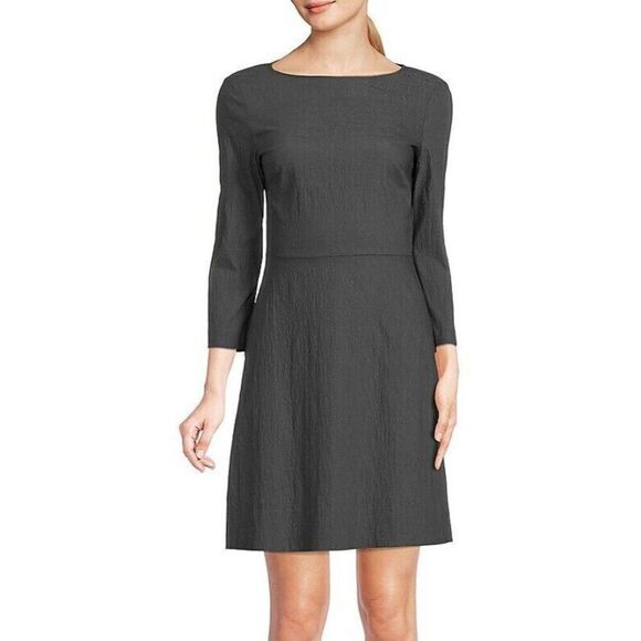 Theory Women Sz 6 Graystone Textured Stretch Kamillina Crinkle Flare Dress - Picture 12 of 12